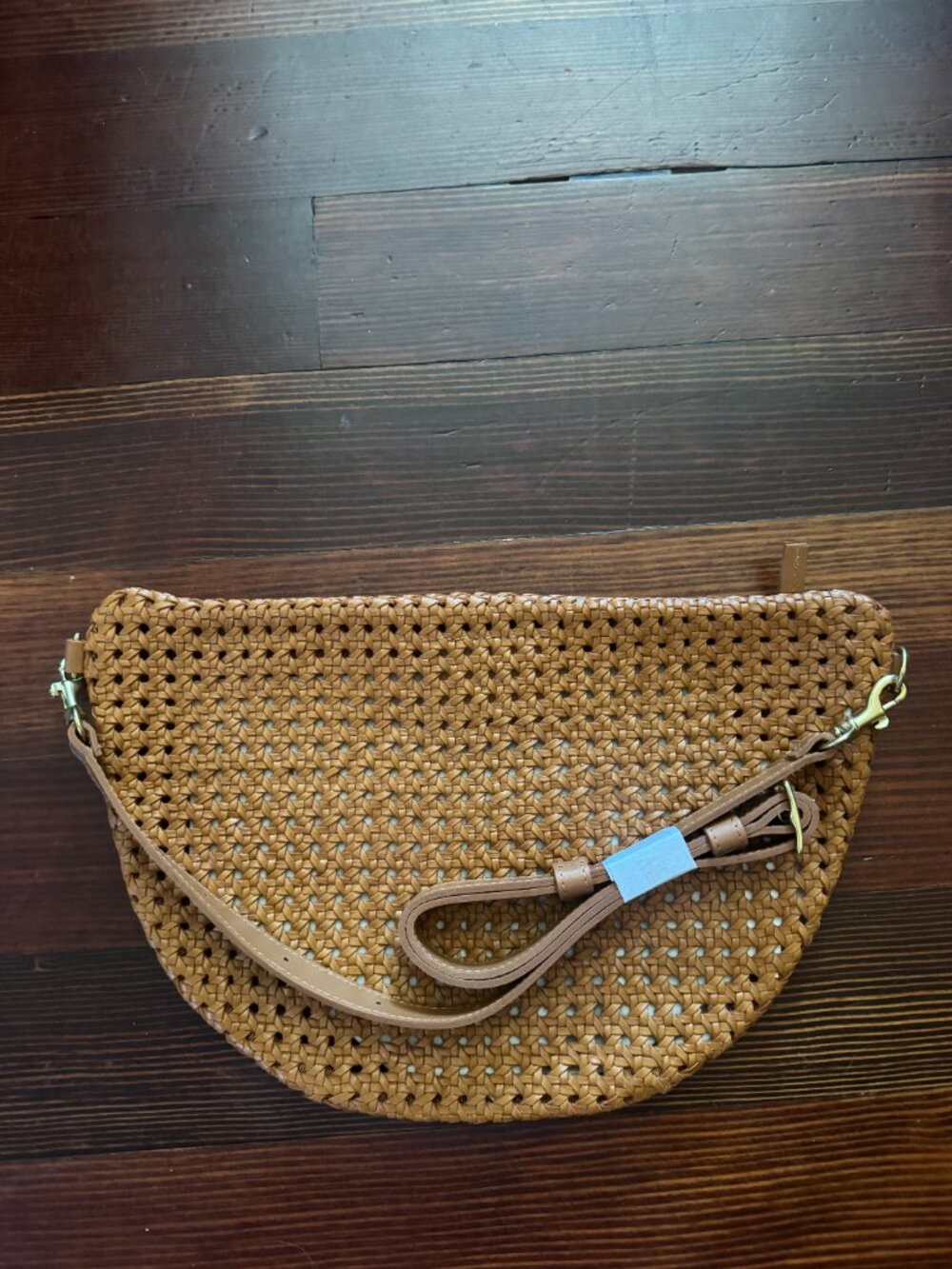 NWT Clare V. Grande Fanny in Tan Rattan Woven Leather + Black/Cream Checker Stra - Picture 3 of 10